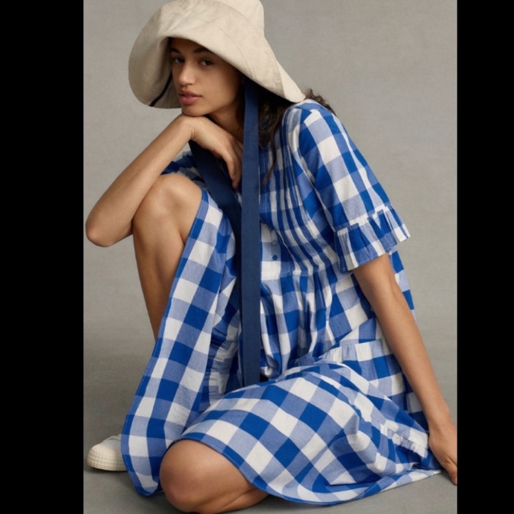 Anthropologie Whit Two gingham blue dress